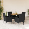 Set de comedor jardín 5 pzas con cojines ratán PE acacia negro 1