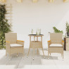 Set comedor jardín 3 pzas cojines ratán sintético vidrio beige 1