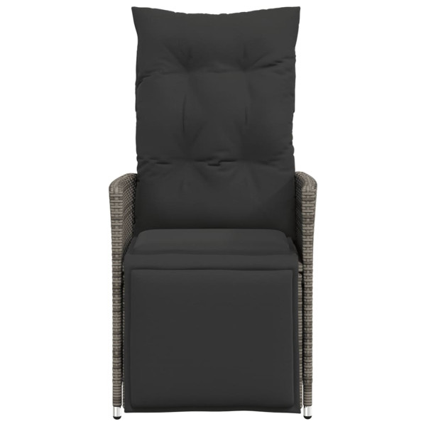 Sillón reclinable de jardín con cojines ratán sintético gris M 4