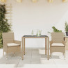 Set comedor jardín 3 pzas cojines ratán sintético vidrio beige 1