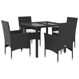 Set comedor jardín 5 pzas cojines ratán sintético vidrio negro H