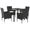 Set comedor jardín 5 pzas cojines ratán sintético vidrio negro 2