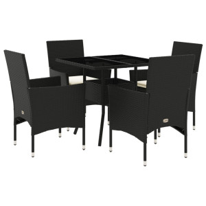 5 pcs conjunto jantar jardim c/ almofadões vime PE/vidro preto H