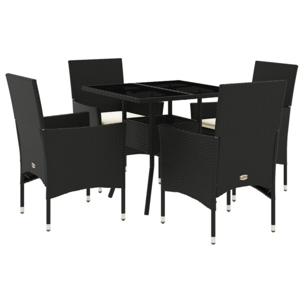 Set comedor jardín 5 pzas cojines ratán sintético vidrio negro M 2