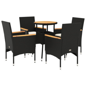 5 pcs conjunto jantar jardim c/ almofadões vime PE/acácia preto H