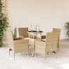 Set comedor jardín 5 pzas cojines ratán sintético vidrio beige 1