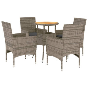 5 pcs conjunto jantar jardim c/ almofadões vime PE/acácia cinza H