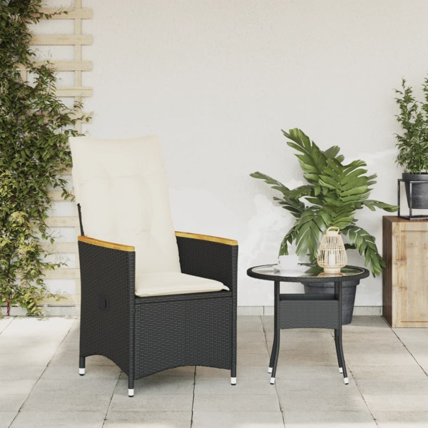 Sillón reclinable de jardín con cojines ratán sintético negro M 3