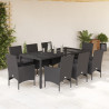 Set comedor jardín 9 pzas cojines ratán sintético vidrio negro 1