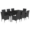 Set comedor jardín 9 pzas cojines ratán sintético vidrio negro 2