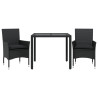 Set comedor jardín 3 pzas cojines ratán sintético vidrio negro 2