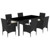 Set comedor jardín 7 pzas cojines ratán sintético vidrio negro 2
