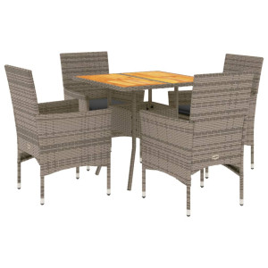 5 pcs conjunto jantar jardim c/ almofadões vime PE/acácia cinza H