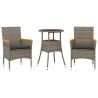 Set comedor jardín 3 pzas y cojines ratán sintético vidrio gris 2