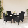 Set de comedor jardín 5 pzas con cojines ratán PE acacia negro 1
