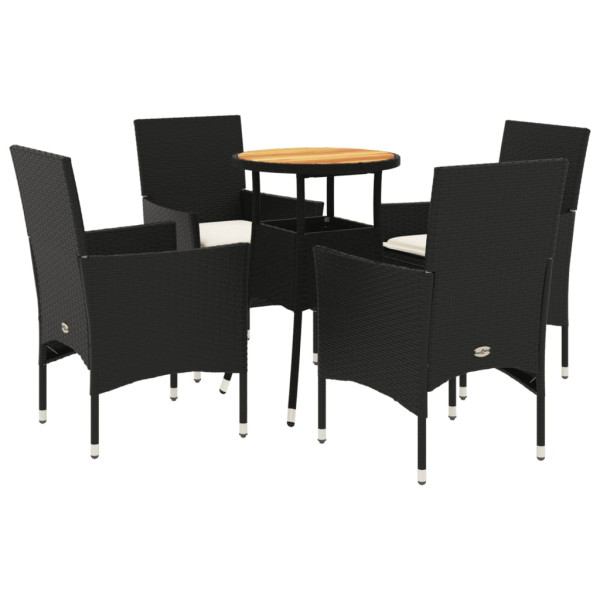 Set de comedor jardín 5 pzas con cojines ratán PE acacia negro M 2