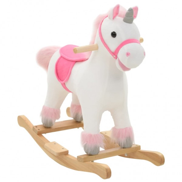 Unicornio balancín de peluche blanco y rosa 65x32x58 cm D