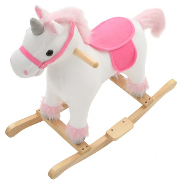 Unicornio balancín de peluche blanco y rosa 65x32x58 cm M 4