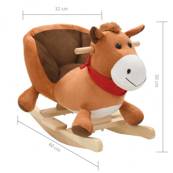 Caballo balancín de peluche con respaldo marrón 60x32x50 cm M 5