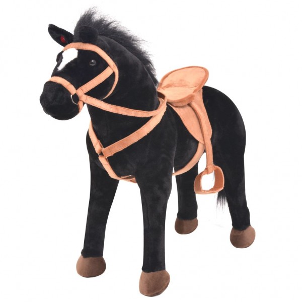 Caballo de juguete de pie de peluche negro D