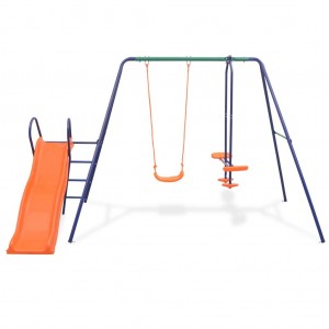 Juego de columpios de 3 asientos y tobogán naranja H