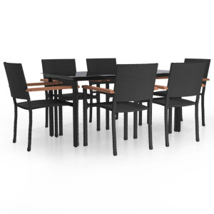 7 pcs conjunto de jantar para jardim vime PE preto H