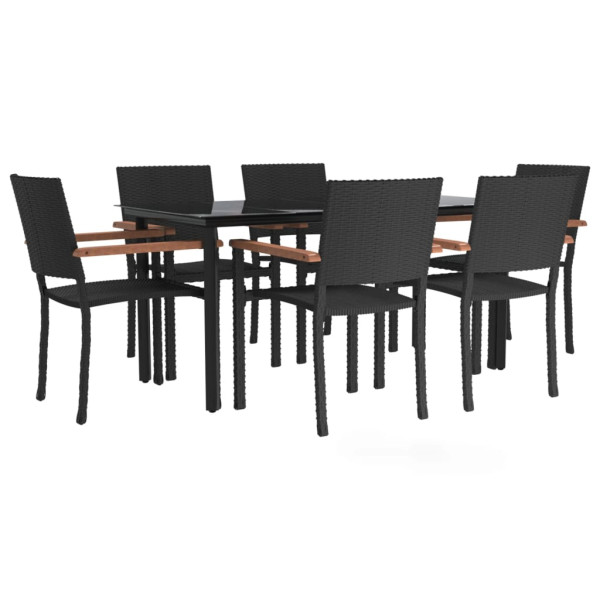 Juego de comedor de jardín 7 piezas ratán sintético negro M 3