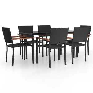7 pcs conjunto de jantar para jardim vime PE preto H