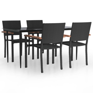 5 pcs conjunto de jantar p/ jardim vime PE preto H