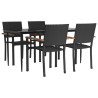 5 pcs conjunto de jantar p/ jardim vime PE preto 3