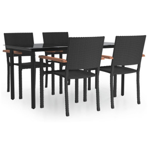 5 pcs conjunto de jantar p/ jardim vime PE preto H