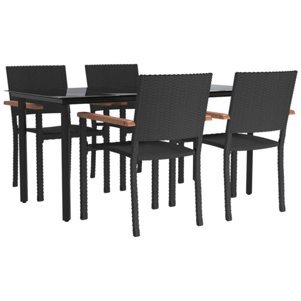 5 pcs conjunto de jantar p/ jardim vime PE preto M 3