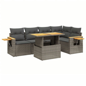 Set de muebles de jardín 6 pzas y cojines ratán sintético gris H