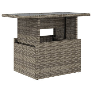 Mesa de jardim com tampo de vidro 100x55x73 cm vime PE cinza H