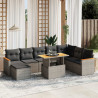Set de muebles de jardín 9 pzas y cojines ratán sintético gris 1