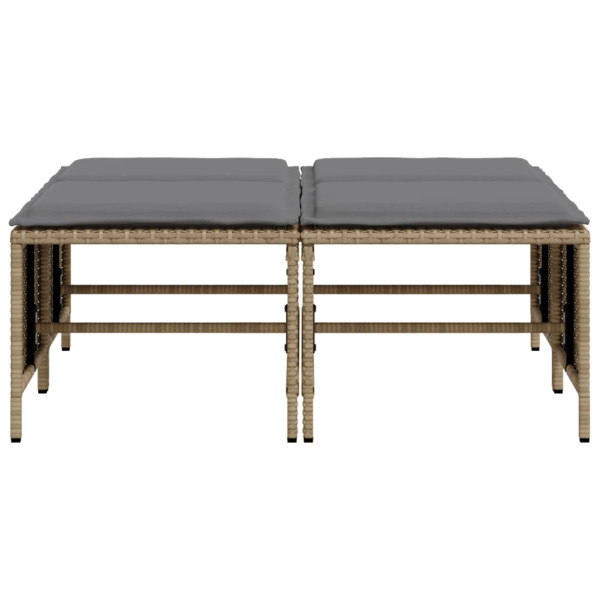 Taburetes de jardín con cojines 4 uds ratán sintético beige M 4