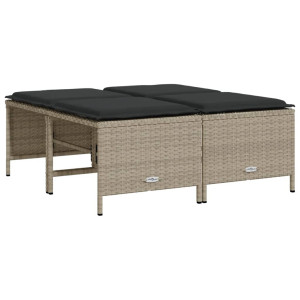 Bancos de jardim com almofadões 4 pcs vime PE cinzento-claro H