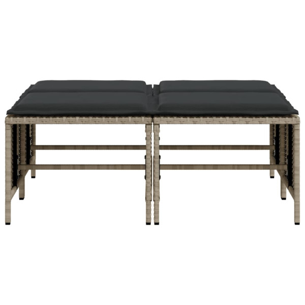 Taburetes de jardín con cojines 4 uds ratán PE gris claro M 4