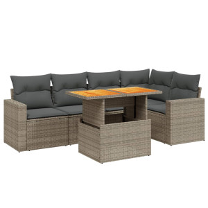 Set de muebles de jardín 6 pzas y cojines ratán sintético gris H