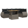 6 pcs conjunto sofás de jardim com almofadões vime cinzento 2