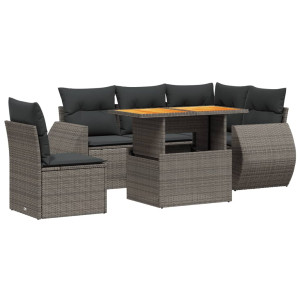 Set de muebles de jardín 6 pzas y cojines ratán sintético gris H