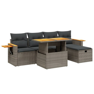 Set de muebles de jardín 6 pzas y cojines ratán sintético gris H