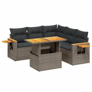 Set de muebles de jardín 6 pzas y cojines ratán sintético gris H