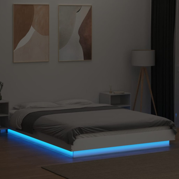 Estrutura cama c/ luzes LED 120x190 cm derivados madeira branco M 3