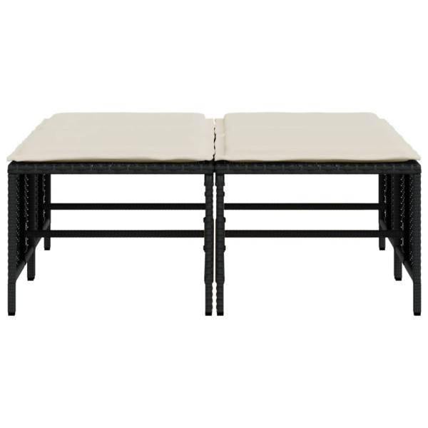 Bancos de jardim com almofadões 4 pcs vime PE preto M 4