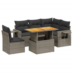 Set de muebles de jardín 6 pzas y cojines ratán sintético gris H