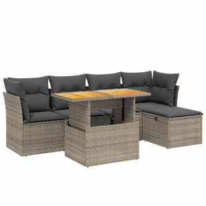 Set de muebles de jardín 6 pzas y cojines ratán sintético gris H