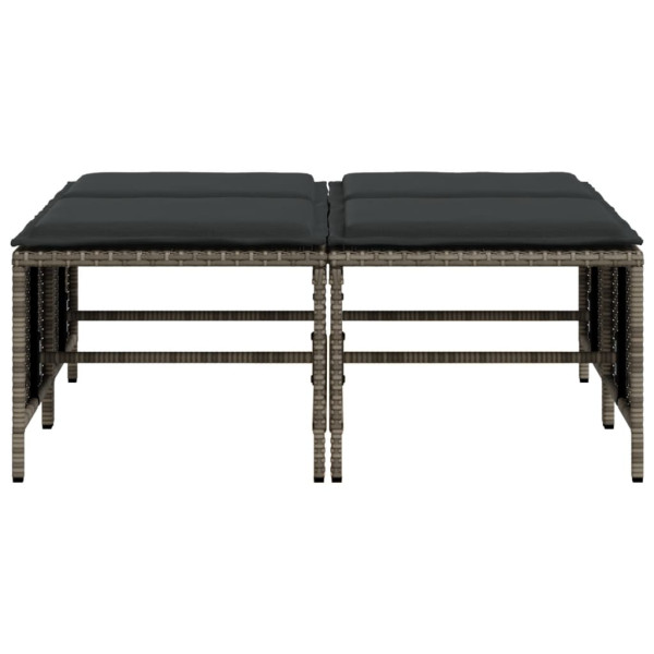 Bancos de jardim com almofadões 4 pcs vime PE cinzento M 4