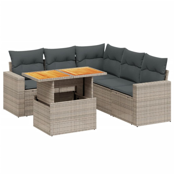 Set de muebles de jardín 6 pzas y cojines ratán sintético gris M 2