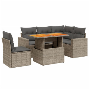 Set de muebles de jardín 6 pzas y cojines ratán sintético gris H